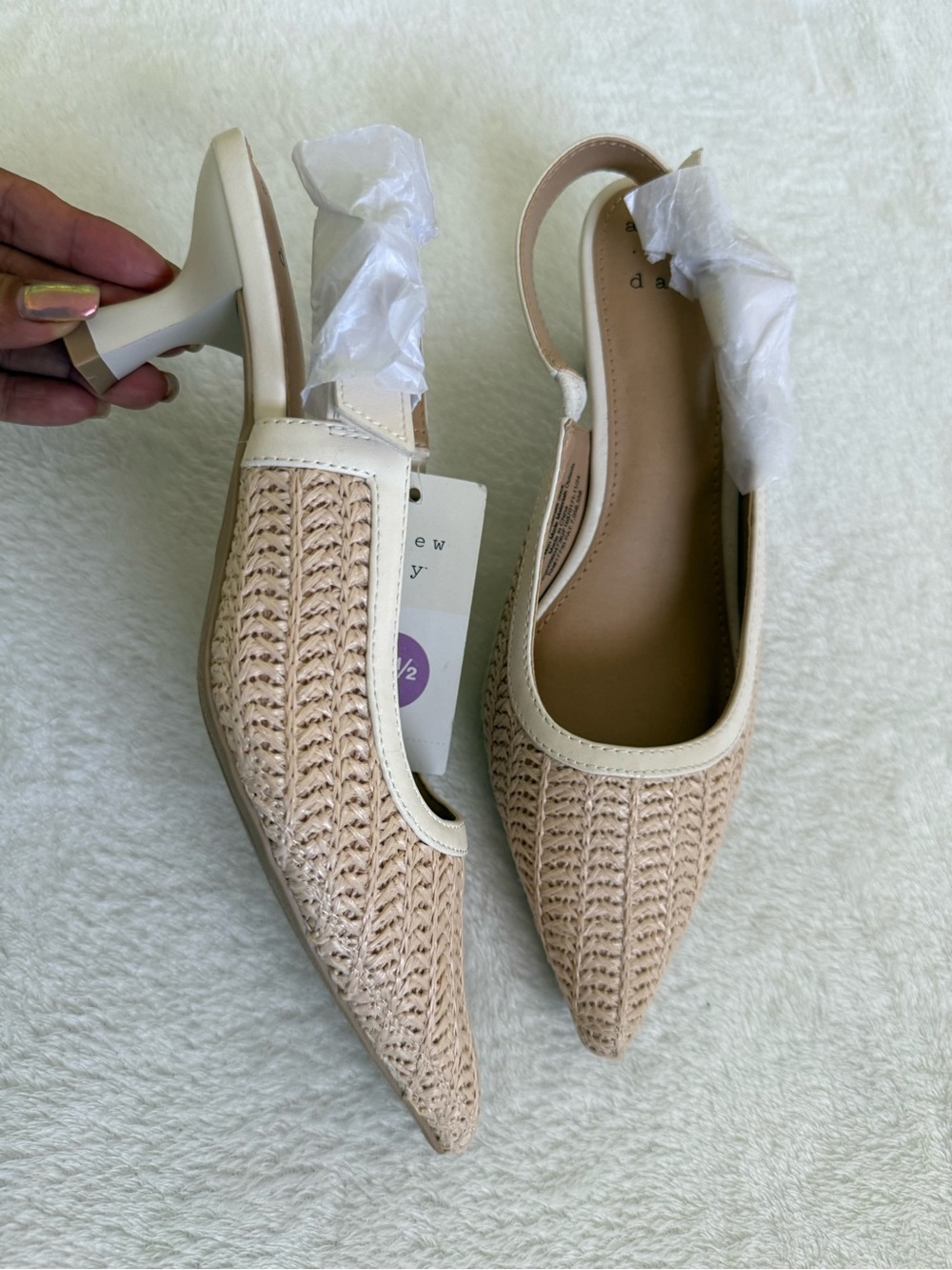 NWT A New Day Milan Raffia Slingback Heels Beige Cream Size 6.5 - Picture 3 of 7